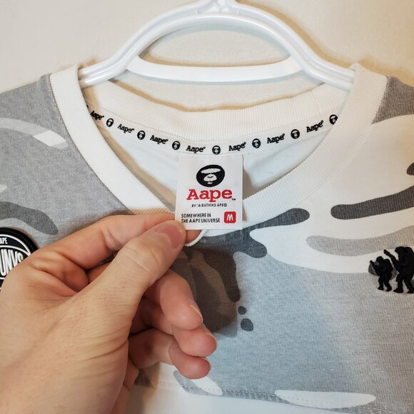 Y2k AAPE BAPE Camo Spell Out Shirt White Size M - Picture 5 of 7